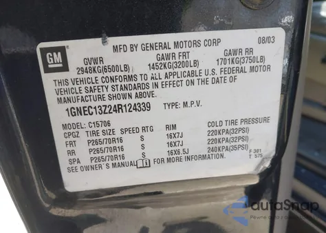 2004 Chevrolet Tahoe Ls z USA, uszkodzony, nr VIN 1GNEC13Z24R124339